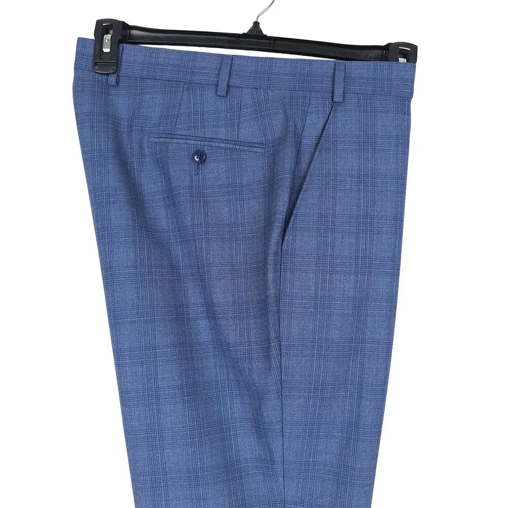 Michael Kors Mens Classic Fit 2 Piece Suit 42R 34x32 Blue Plaid Stretch Wool NWT